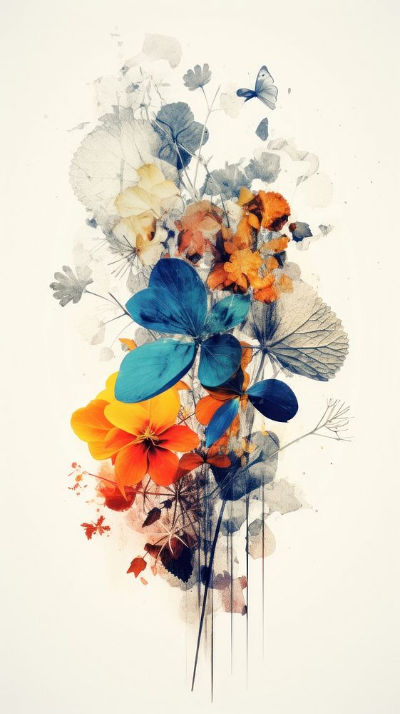 Botanical colorful art painting graphics. AI generated Image by rawpixel.