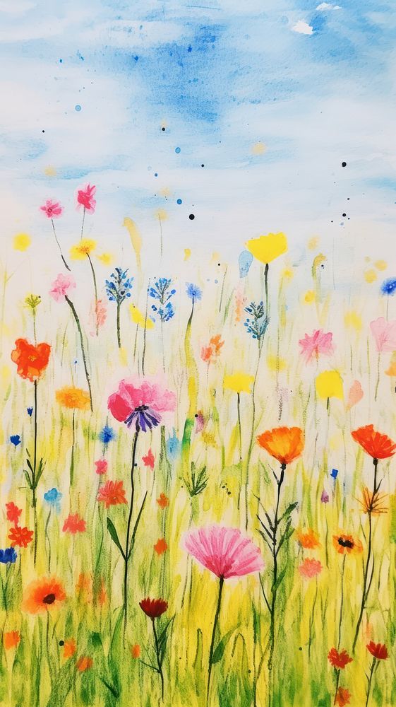 Spring meadow backgrounds grassland painting. AI generated Image by rawpixel.