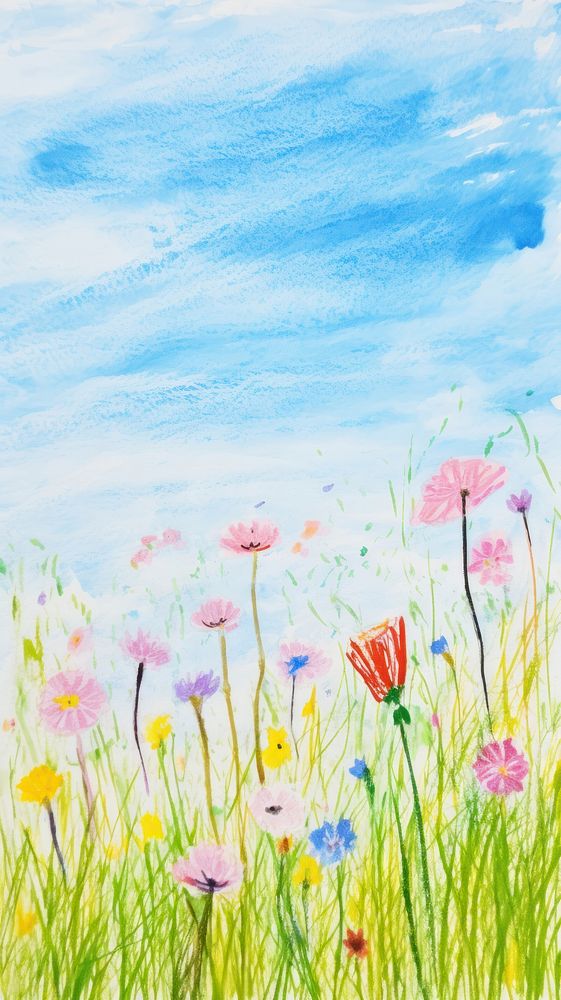 Spring meadow backgrounds grassland painting. AI generated Image by rawpixel.