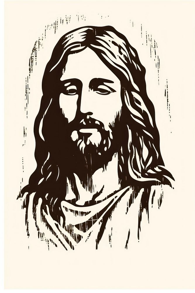 Jesus portrait drawing stencil. AI generated Image by rawpixel.