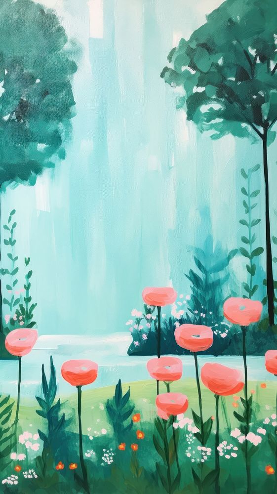 English garden painting outdoors nature. AI generated Image by rawpixel.