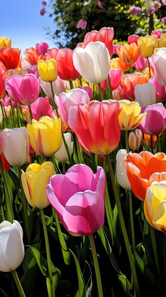 Tulips in a spring flower garden outdoors blossom nature. AI generated Image by rawpixel.