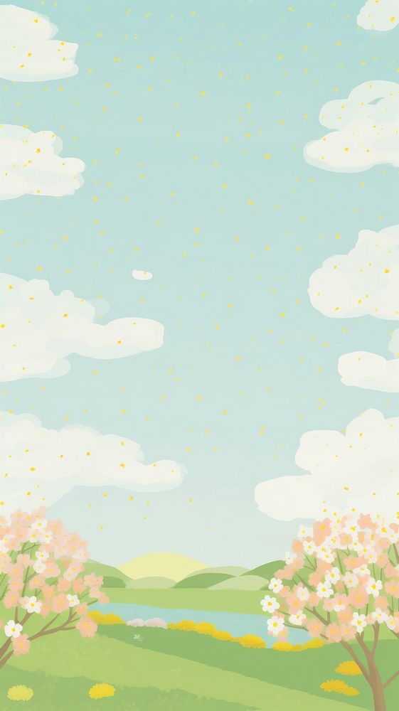 Spring aesthetic wallpaper outdoors painting blossom. AI generated Image by rawpixel.