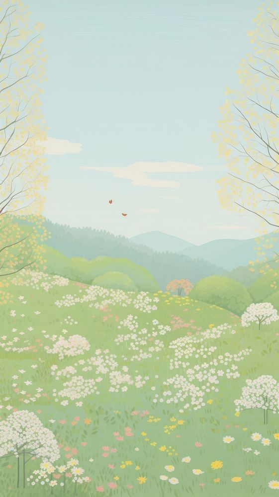Spring aesthetic wallpaper outdoors painting nature. AI generated Image by rawpixel.