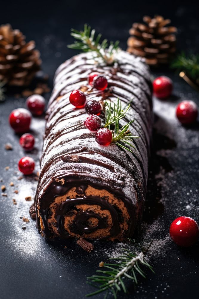 Cake roll food chocolate christmas. AI generated Image by rawpixel.
