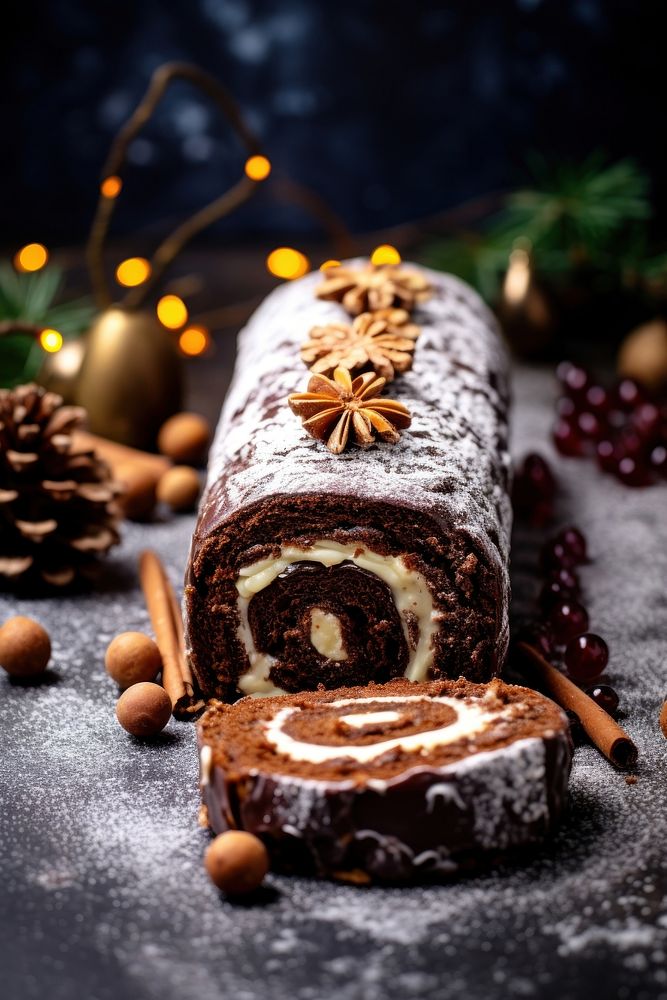 Cake roll food chocolate christmas. AI generated Image by rawpixel.