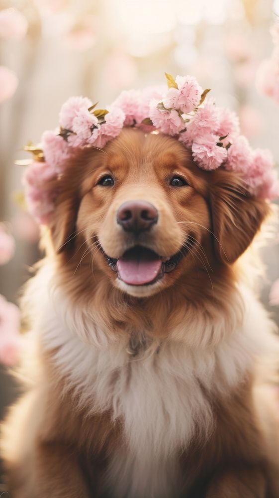 Cute dog with spring flower crown mammal animal puppy. AI generated Image by rawpixel.