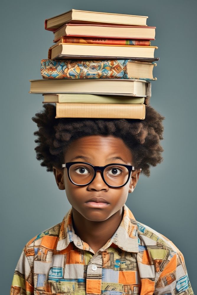 African child with glasses book publication portrait. AI generated Image by rawpixel.