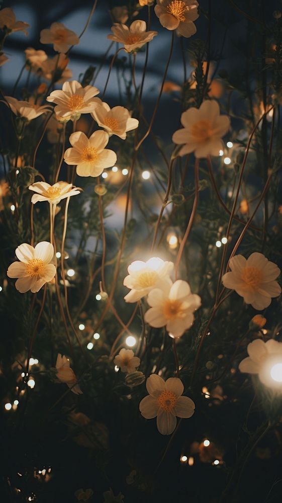 Aesthetic night minimal flowers light lighting outdoors. 