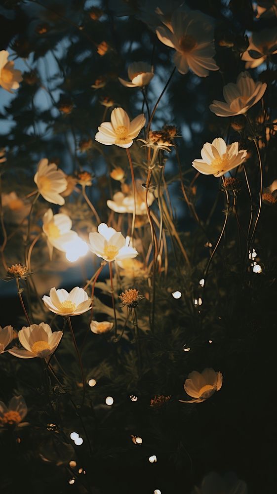 Aesthetic night minimal flowers light outdoors nature. AI generated Image by rawpixel.