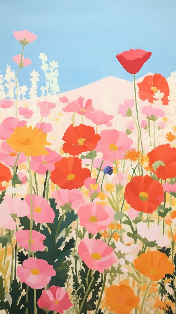 Flower field art painting poppy. 