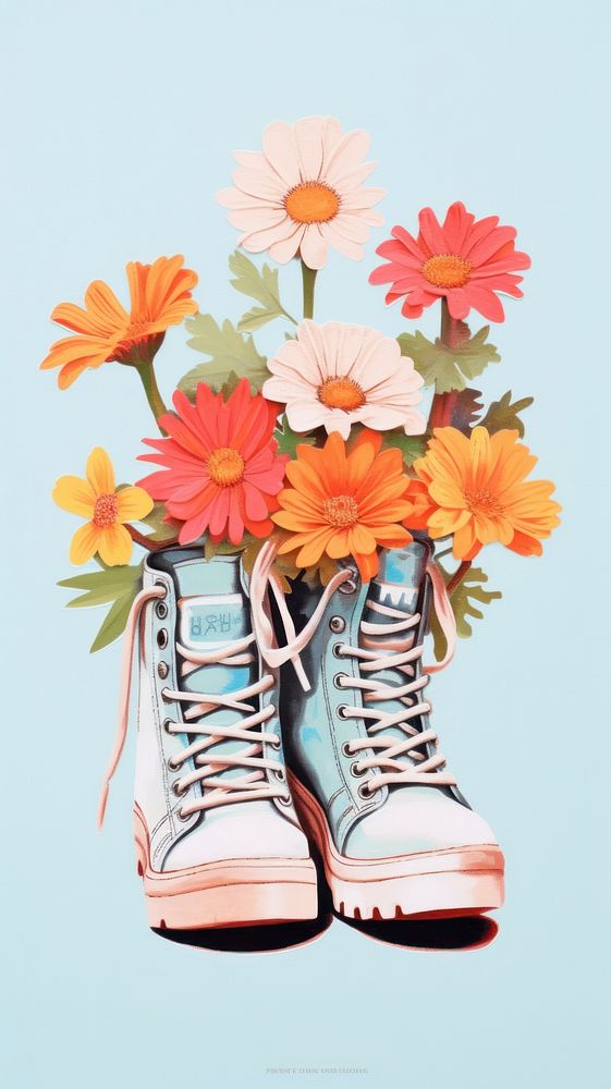 Springflower in boots art footwear plant. AI generated Image by rawpixel.