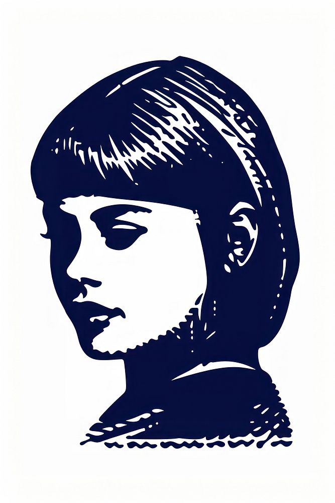 Girl stencil art white background. AI generated Image by rawpixel.
