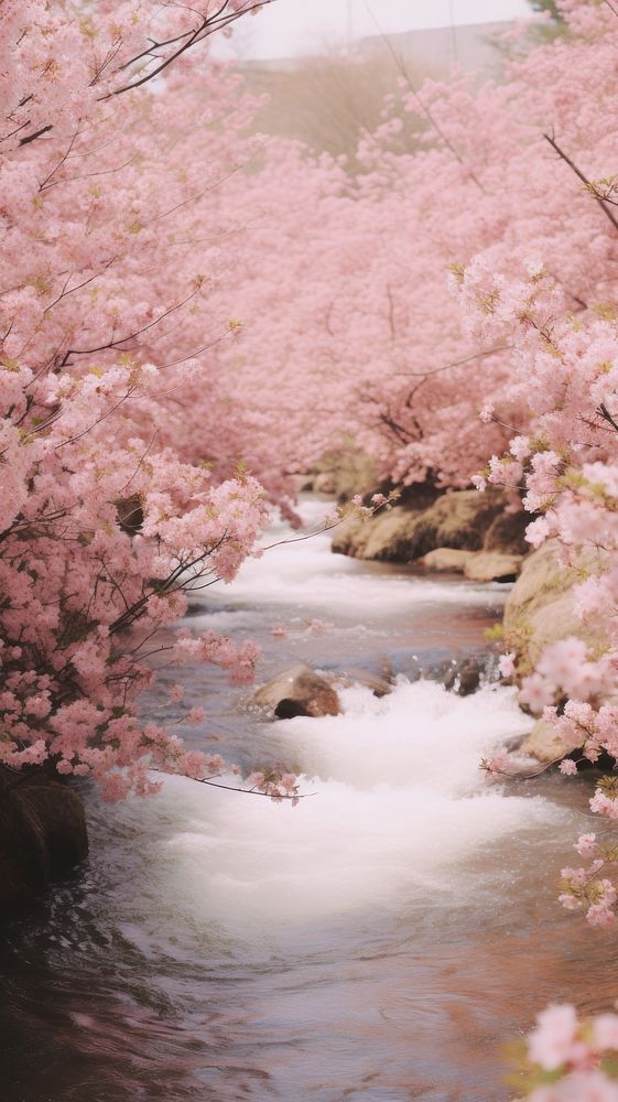 Spring aesthetic background of vanilla river outdoors blossom nature. AI generated Image by rawpixel.