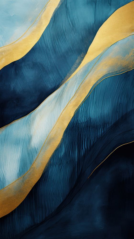 Blue and gold backgrounds painting water. AI generated Image by rawpixel.