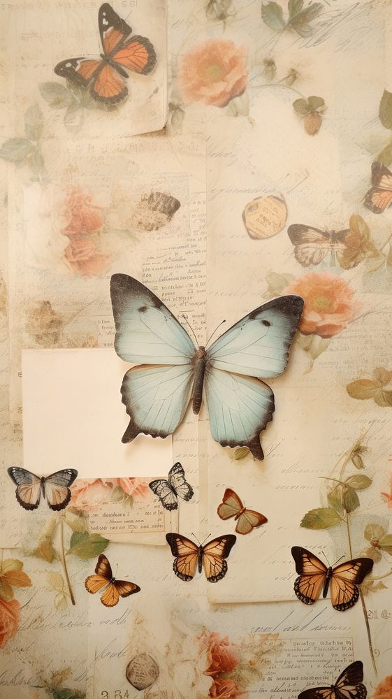 Butterfly in spring collage animal insect. AI generated Image by rawpixel.