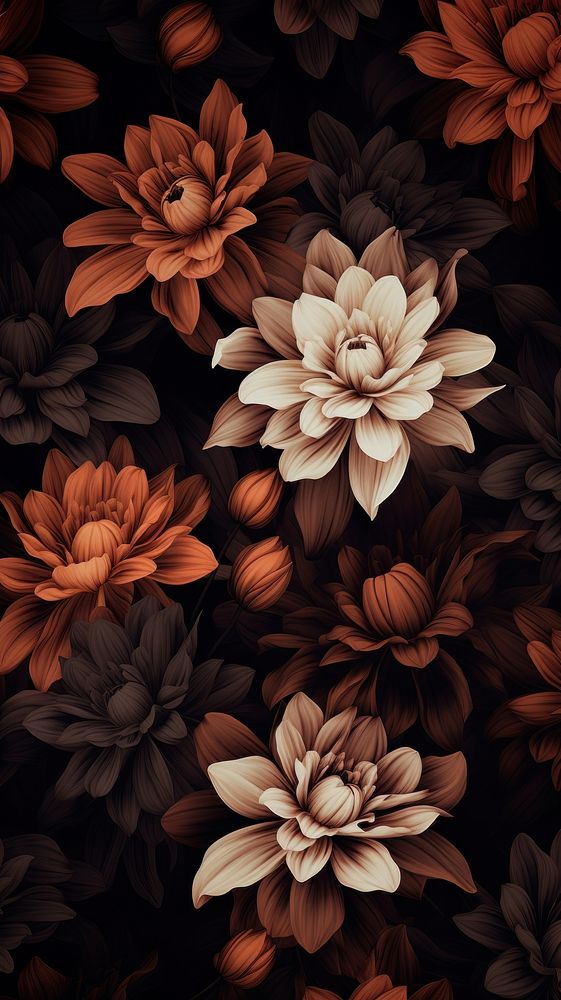 Dark flower pattern wallpaper backgrounds plant art. 