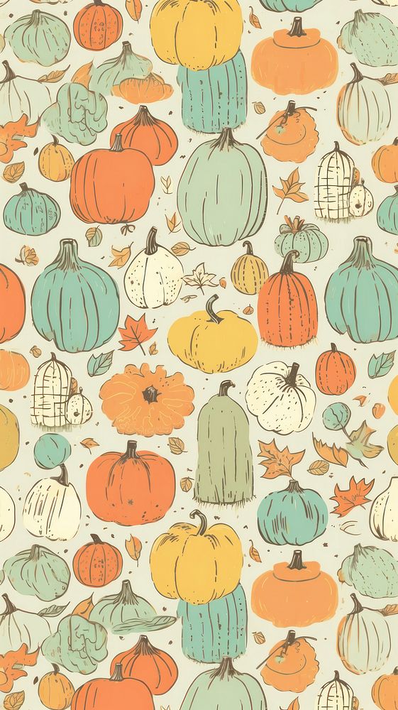 Cute pumpkin wallpaper backgrounds vegetable pattern. AI generated Image by rawpixel.