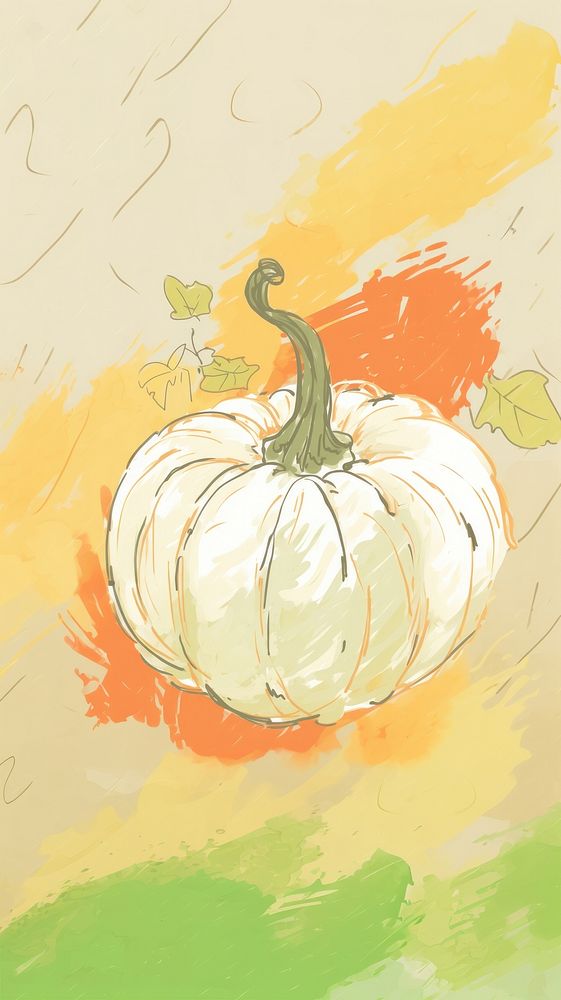 Cute pumpkin wallpaper vegetable sketch plant. AI generated Image by rawpixel.