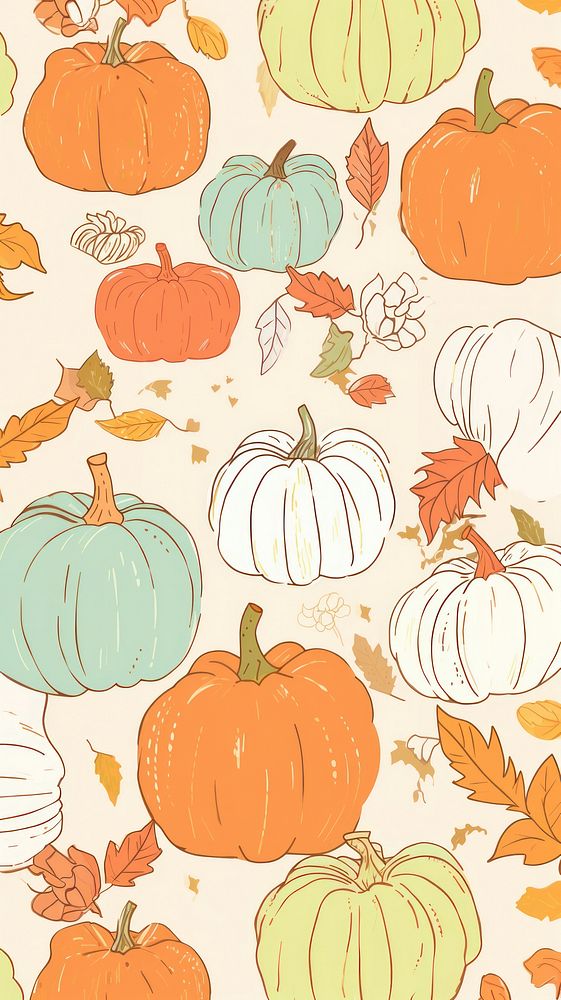 Cute pumpkin wallpaper backgrounds vegetable sketch. AI generated Image by rawpixel.