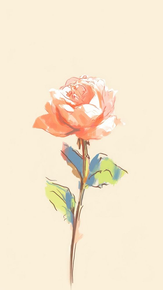A cute pink rose painting flower sketch. AI generated Image by rawpixel.