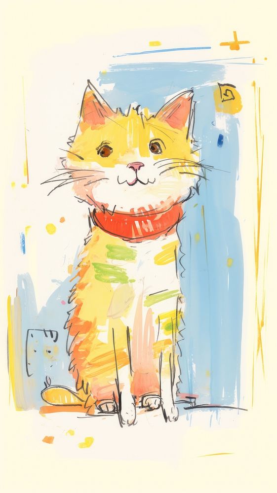 Little cat peak form left frame sketch painting drawing. AI generated Image by rawpixel.