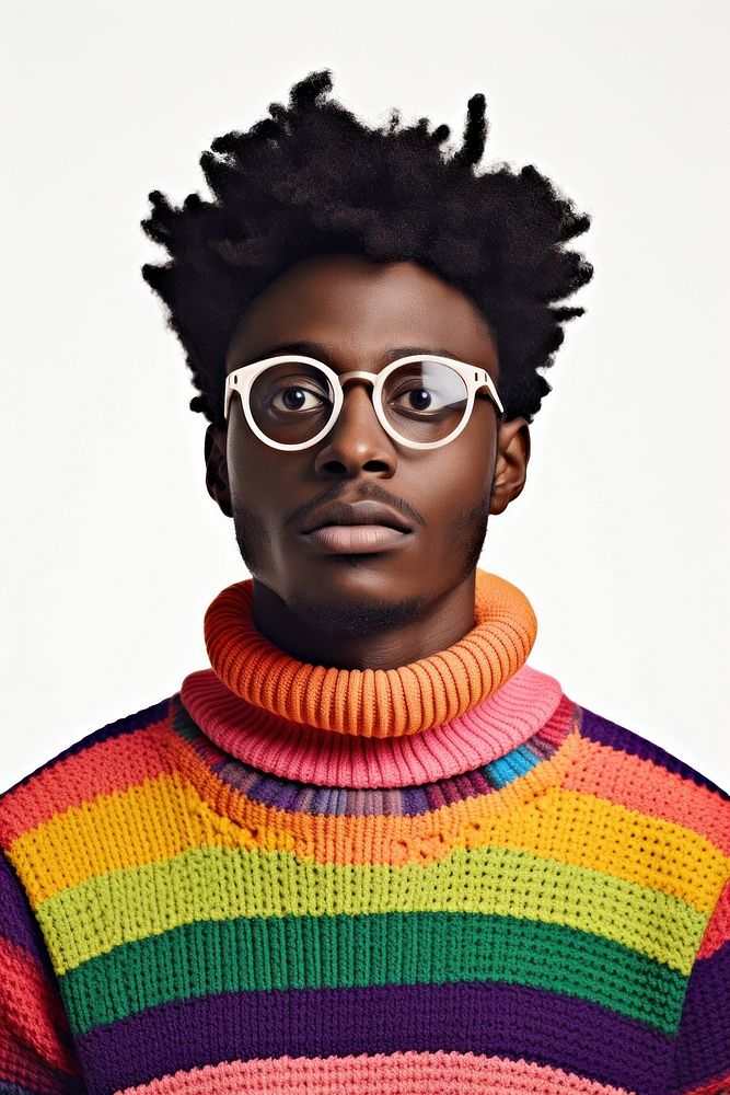 Wearing colorful sweater glasses portrait photo. AI generated Image by rawpixel.