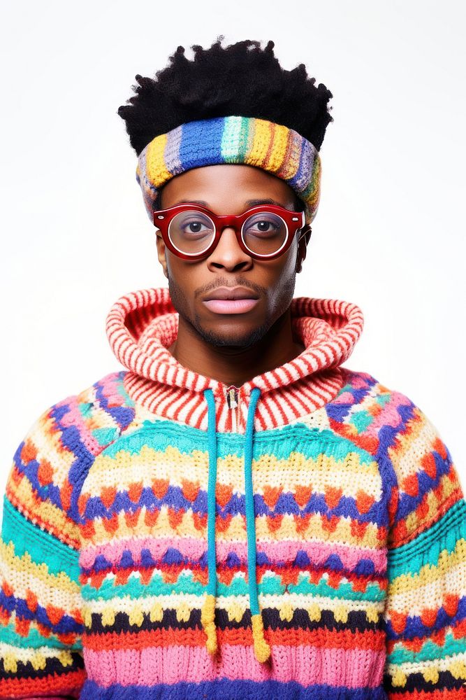 Wearing colorful sweater portrait glasses photo. AI generated Image by rawpixel.