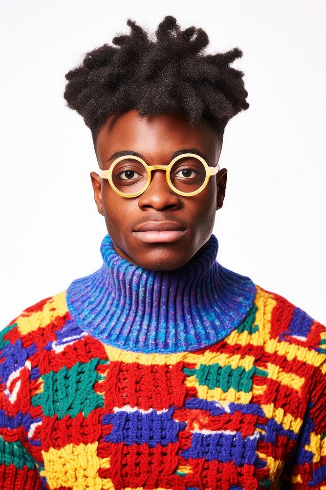 Wearing colorful sweater glasses portrait photo. AI generated Image by rawpixel.
