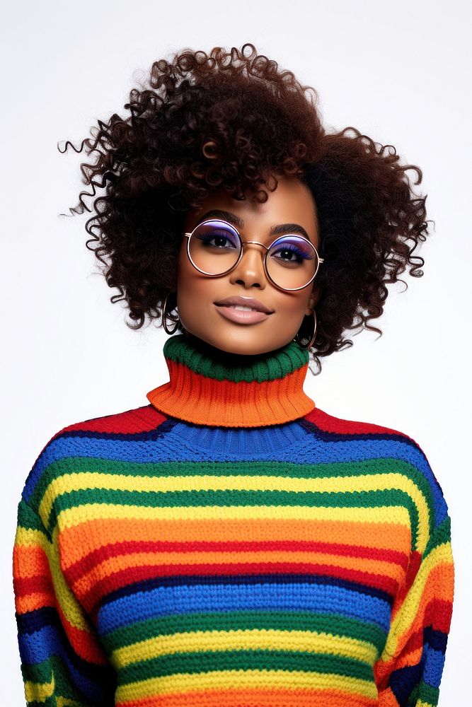 Wearing colorful sweater glasses adult woman. AI generated Image by rawpixel.