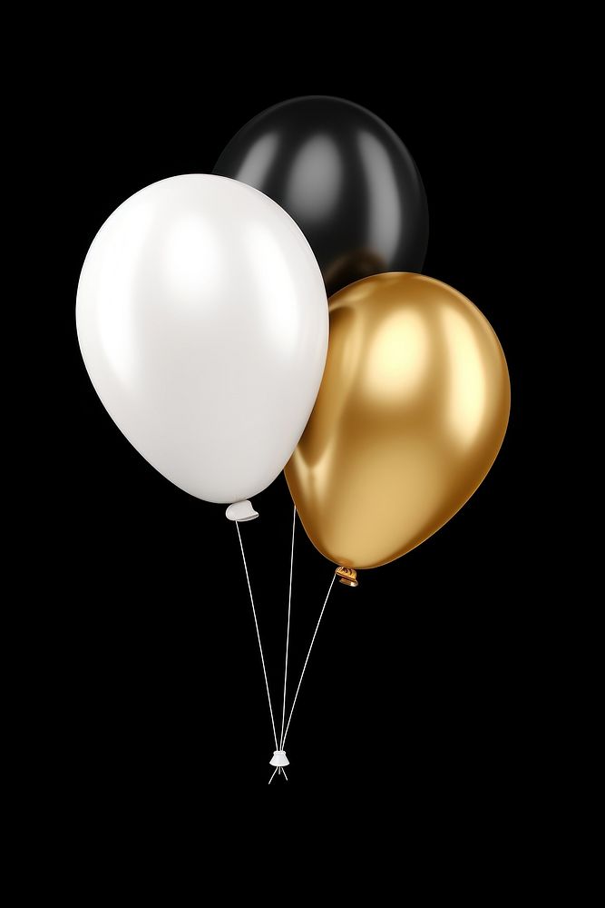 White and gold party balloons black black background celebration. AI generated Image by rawpixel.