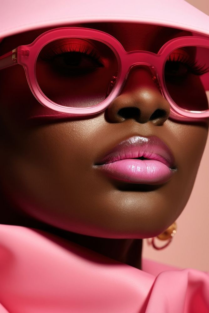A fat black women wear fashionable pink sunglasses portrait adult photo. AI generated Image by rawpixel.
