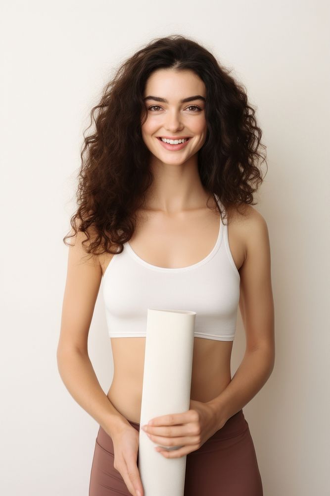 Yoga mat underwear portrait smile. AI generated Image by rawpixel.