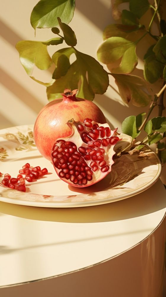 Pomegranate plant fruit plate. AI generated Image by rawpixel.