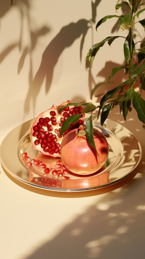 Pomegranate plate plant fruit. AI generated Image by rawpixel.