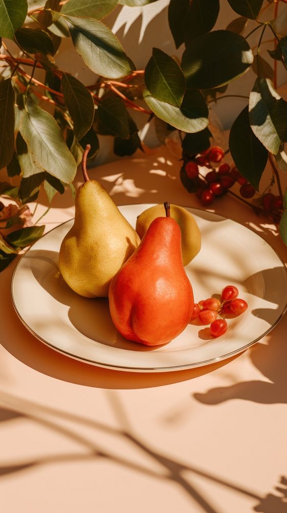 Pears plant fruit plate. AI generated Image by rawpixel.