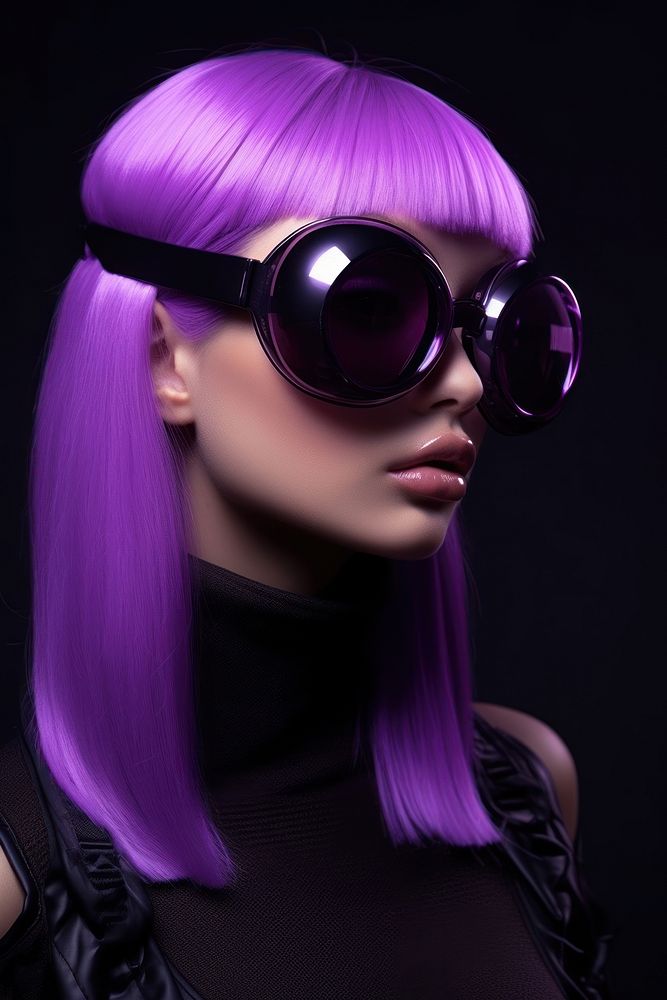 A woman in purple hair with glasse glasses sunglasses portrait. AI generated Image by rawpixel.