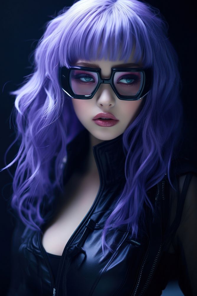 A woman in purple hair with glasse glasses portrait costume. AI generated Image by rawpixel.