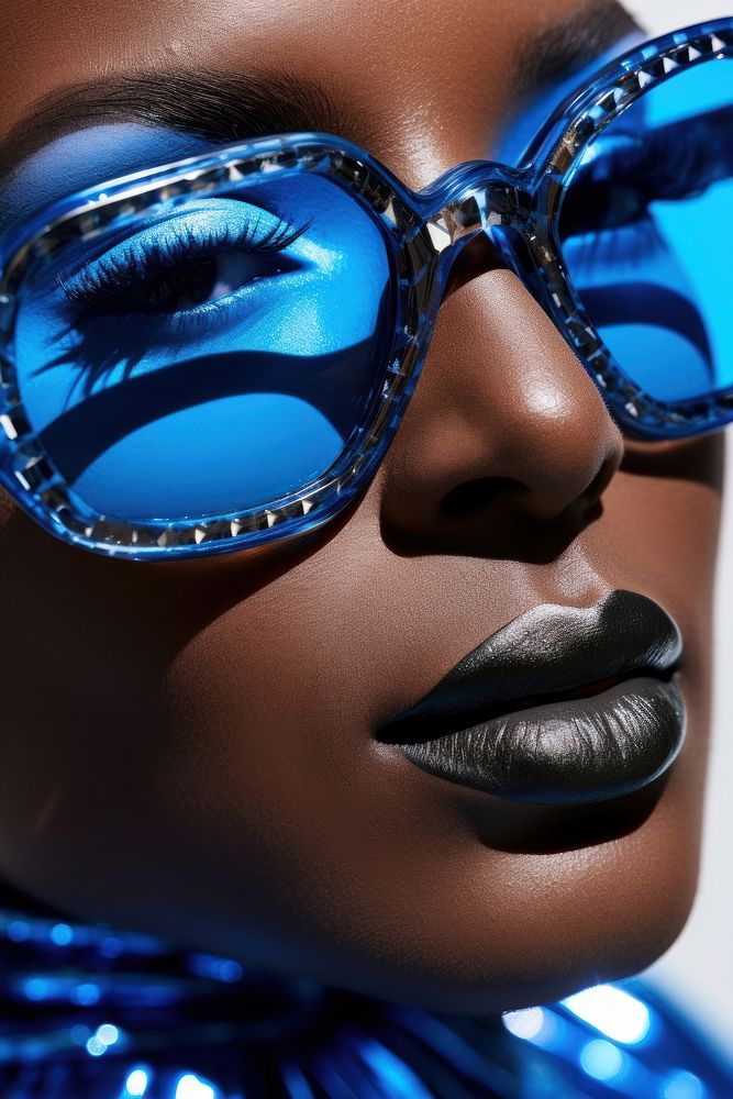 Black woman wear fashionable blue sunglasses adult eye accessories. AI generated Image by rawpixel.