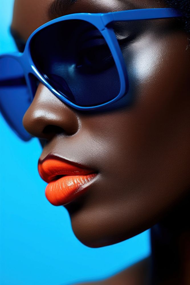 Black woman wear fashionable blue sunglasses portrait adult photo. AI generated Image by rawpixel.