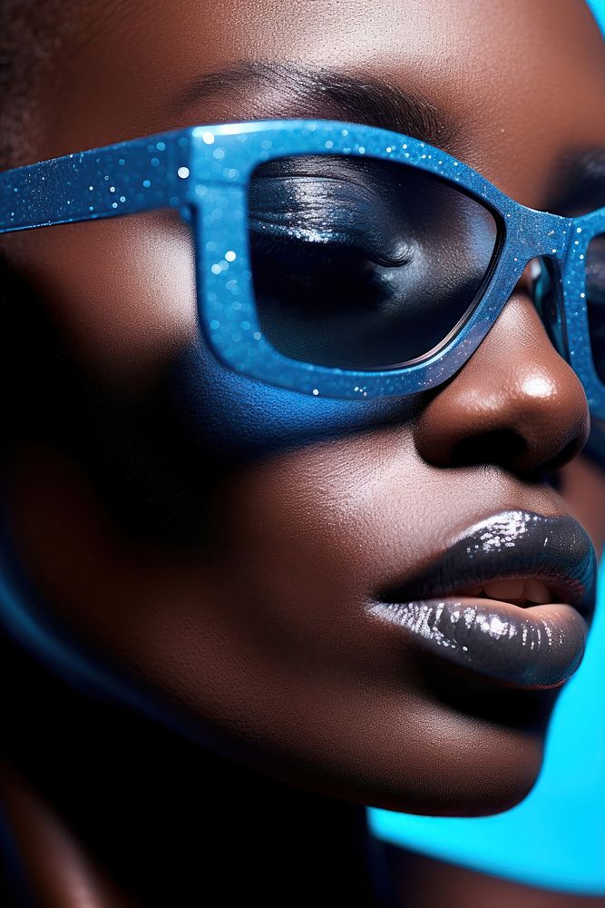 Black woman wear fashionable blue sunglasses adult eye accessories. AI generated Image by rawpixel.