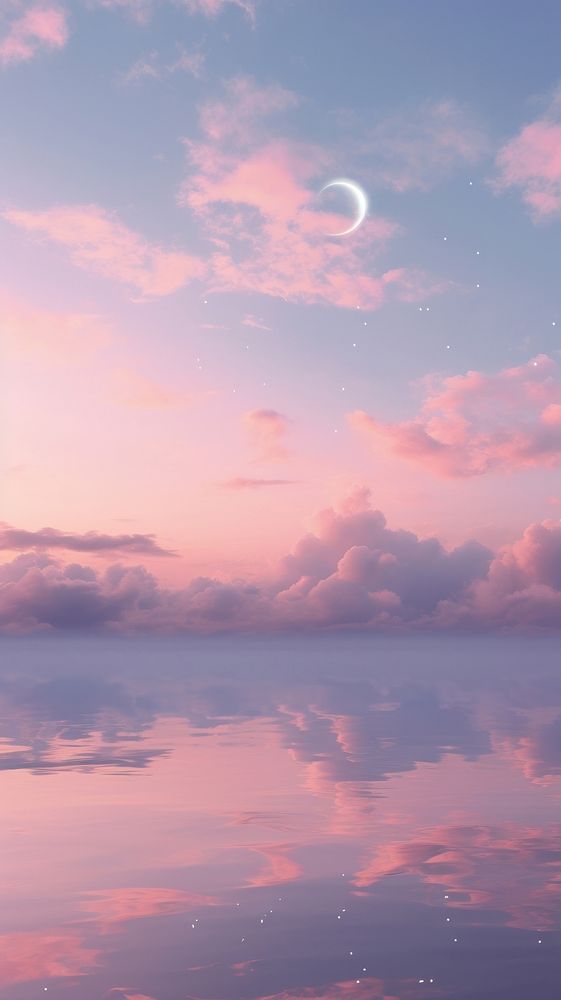 Overcast skies and the moon at sunset astronomy outdoors horizon. AI generated Image by rawpixel.