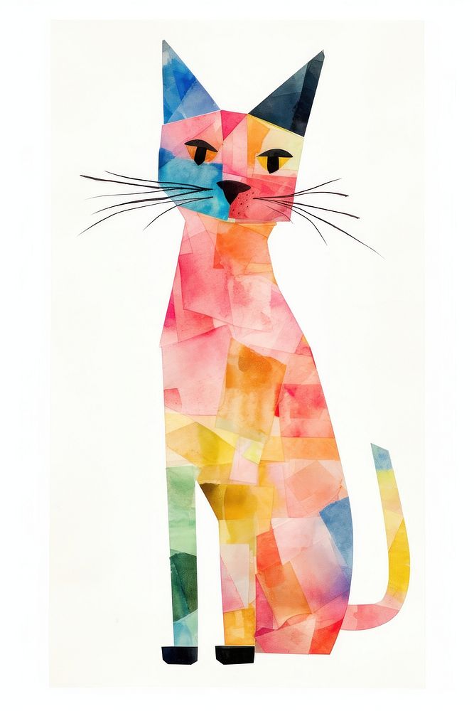 A paper collage of abstract cat animal mammal pet. AI generated Image by rawpixel.