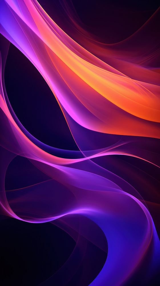 Purple and orange neon glowing twisted cosmic lines backgrounds abstract pattern. 