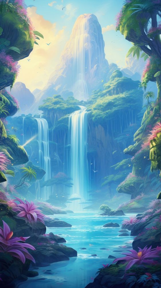 Waterfall landscape outdoors nature. AI generated Image by rawpixel.