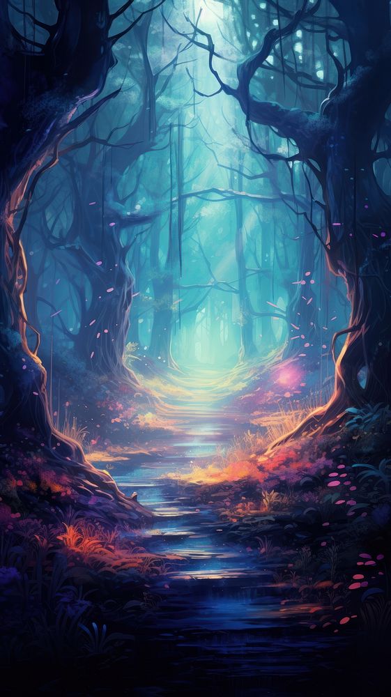 Mysterious forest outdoors fantasy nature. AI generated Image by rawpixel.