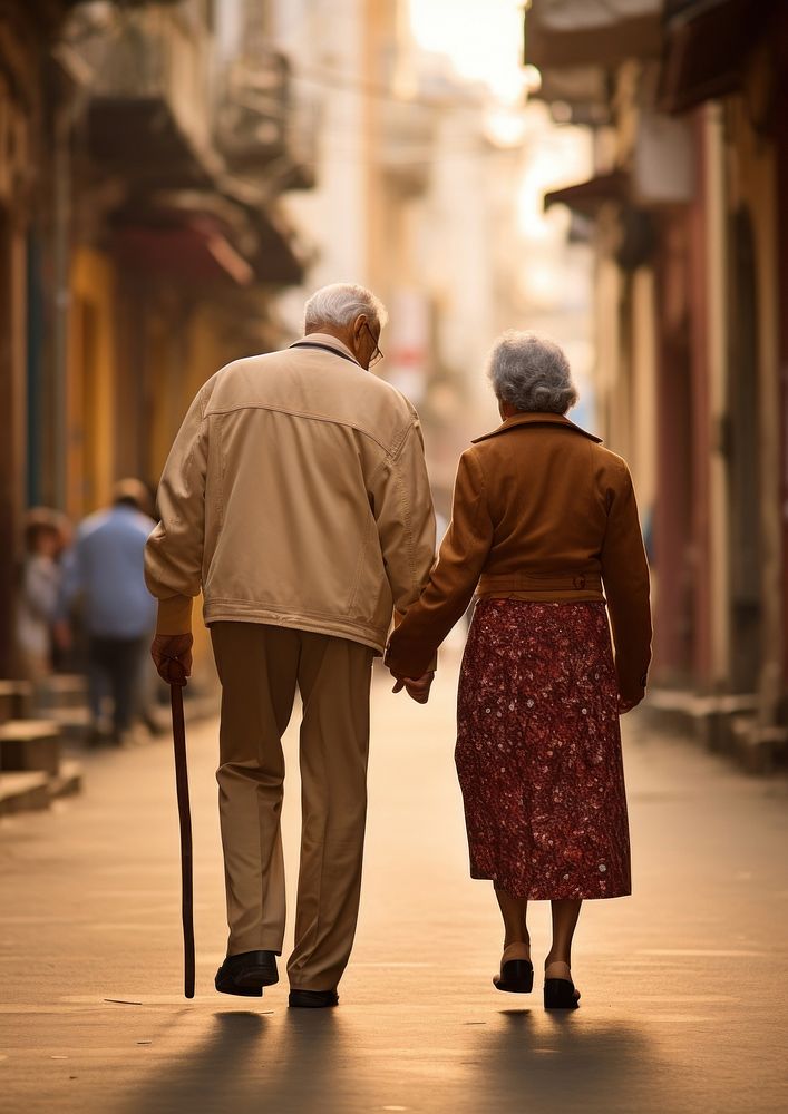 Hispanic elderly couple walking adult love. AI generated Image by rawpixel.