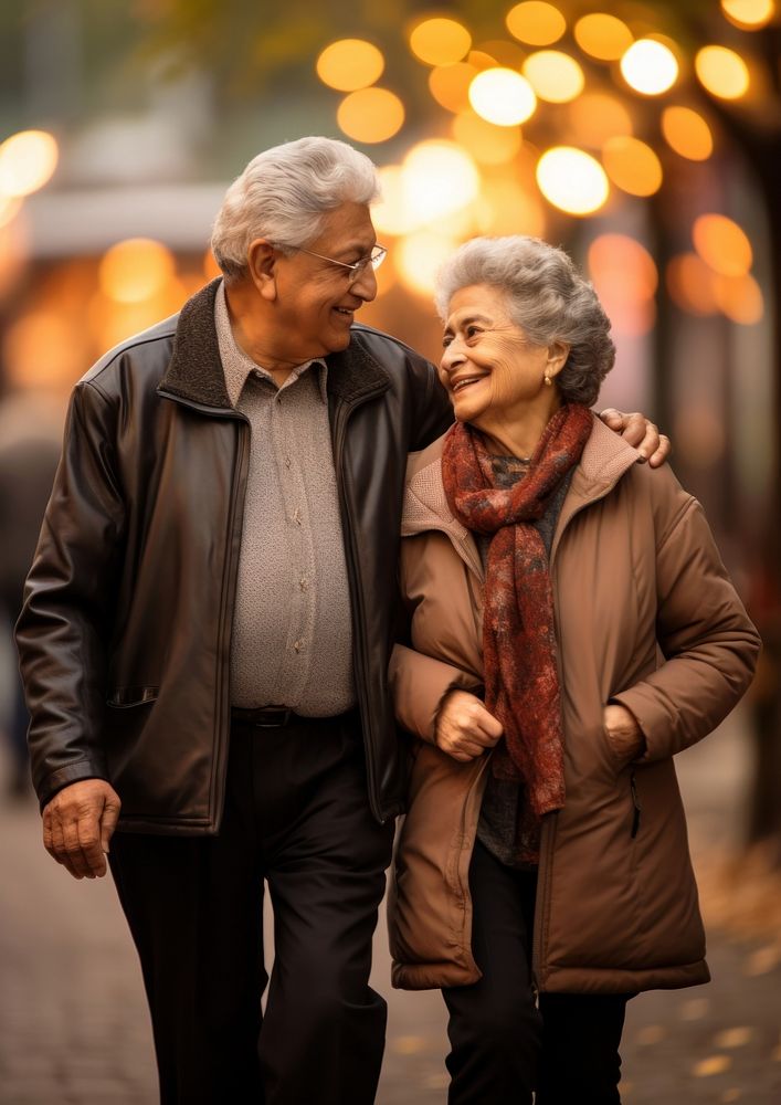 Hispanic elderly couple walking adult love. AI generated Image by rawpixel.