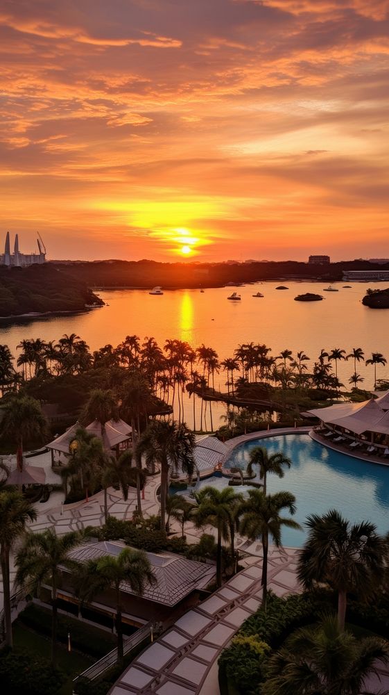 Sunset overlooking Sentosa Island sun architecture outdoors. AI generated Image by rawpixel.