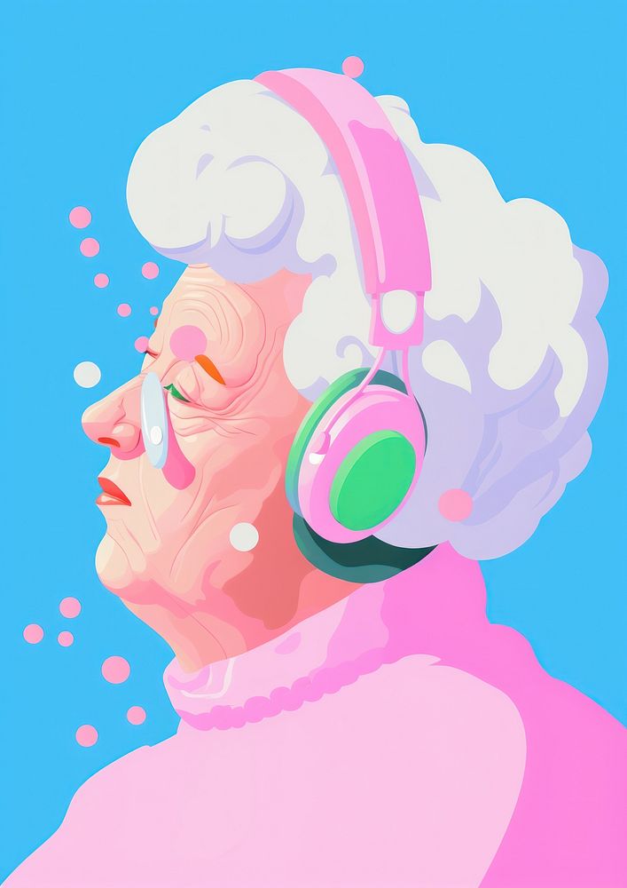 A elder woman headphones portrait headset. AI generated Image by rawpixel.